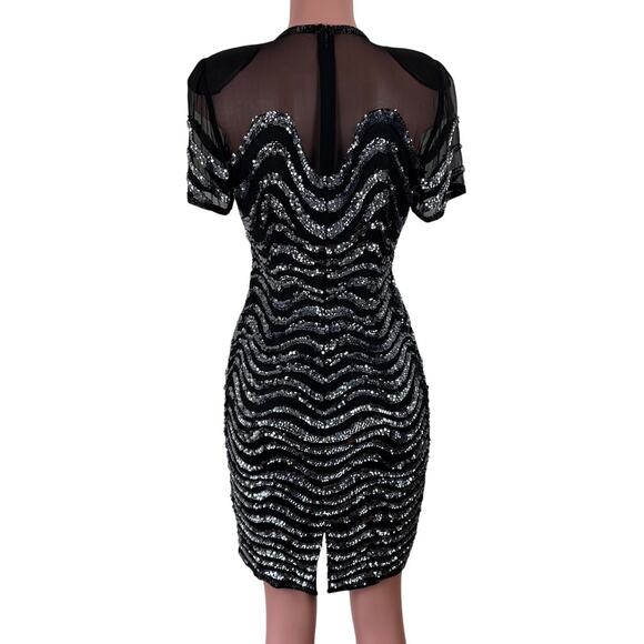 AJ Bari VINTAGE 80s Sequin 100% silk Dress Cocktail Holiday evening event retro - Picture 3 of 11